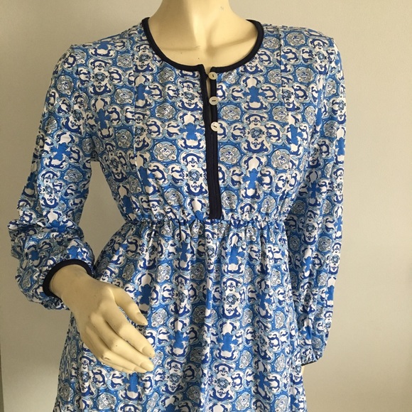 Moroccan print long Sleeve baby doll dress Swim coverup - Picture 1 of 7